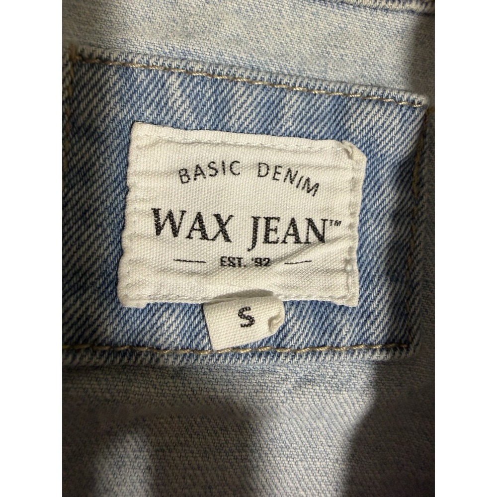 WAX JEAN Distressed Denim Jacket Light Wash Ripped Trucker Y2K Streetwear Small - Picture 5 of 7